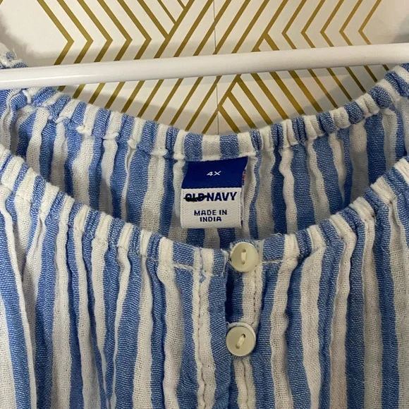 Old Navy Blue and White Relaxed Blouse with 3/4 Sleeves - Picture 3 of 3